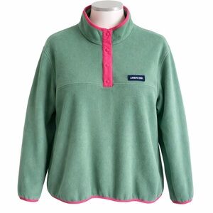 Lands End Fleece Pullover Womens Green Pink Snap Mock Neck Cozy Outdoor 3X